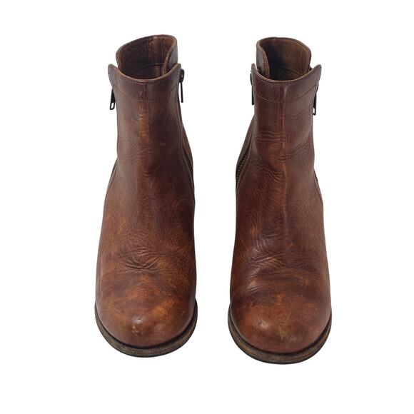 Frye Addie Double Zip Boot Womens 9.5 B Cognac Leather Mid Heel Moto Bootie - Picture 3 of 10